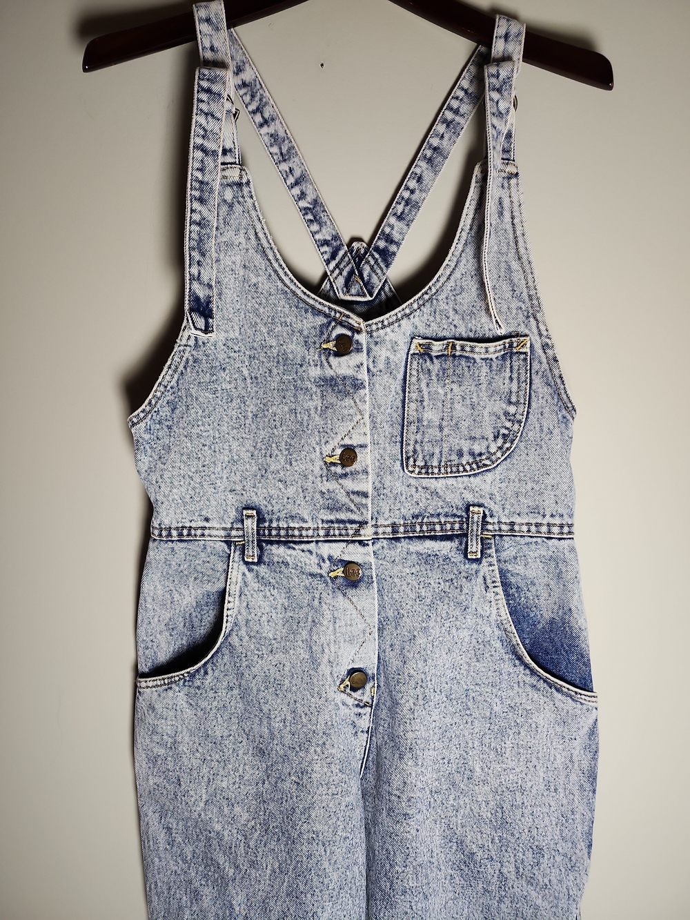 Vntg Lee Acid Wash 90's Overalls Jumpsuit Button Front Tapered Size 11/12 Medium